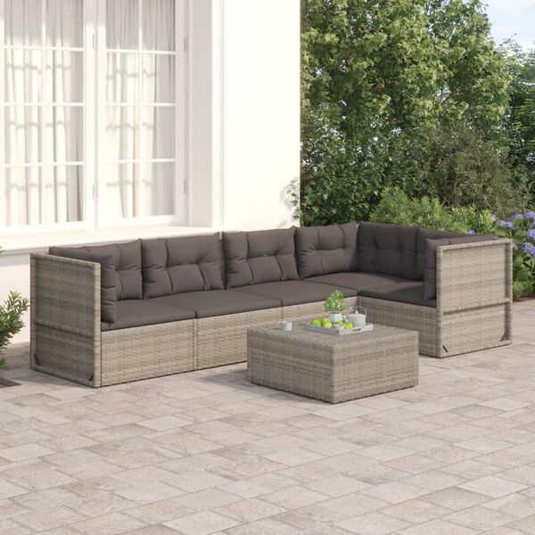 vidaXL 5 Piece Garden Lounge Set with Cushions Grey Poly Rattan