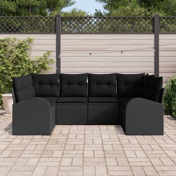 vidaXL Garden Sofa Set with Cushion 6 pcs Black Poly Rattan