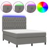 vidaXL Box Spring Bed with Mattress&LED Dark Grey 137x190 cm Double Fabric