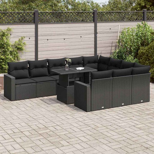 vidaXL 11 Piece Garden Sofa Set with Cushions Black Poly Rattan