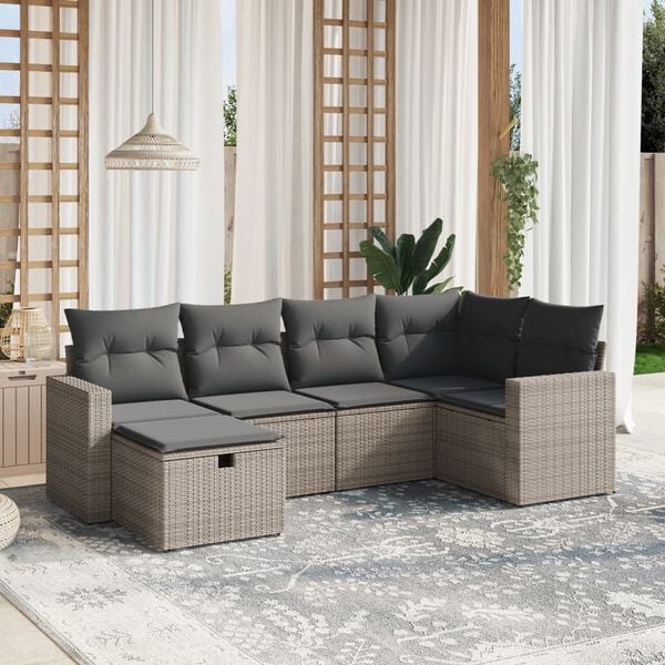 vidaXL 6 Piece Garden Sofa Set with Cushions Grey Poly Rattan