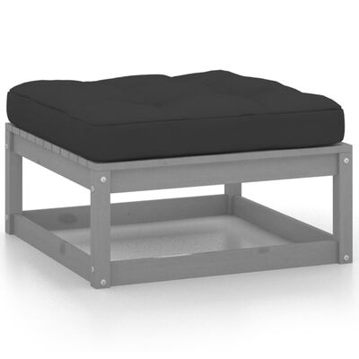 vidaXL Garden Footstools with Cushions 2 pcs Grey Solid Pinewood