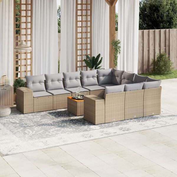 vidaXL 11 Piece Garden Sofa Set with Cushions Beige Poly Rattan