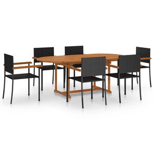 vidaXL 7 Piece Garden Dining Set Poly Rattan Black