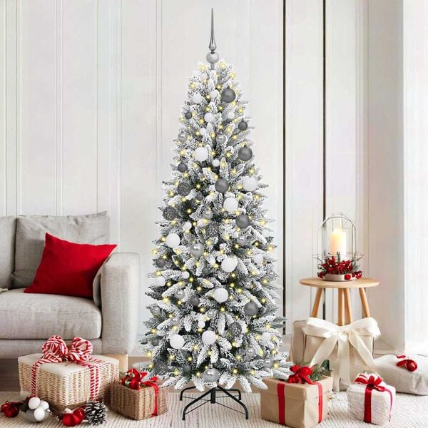 vidaXL Artificial Christmas Tree with 300 LEDs with Stand White 180 cm