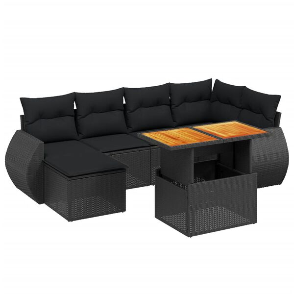 vidaXL 7 Piece Garden Sofa Set with Cushions Black Poly Rattan