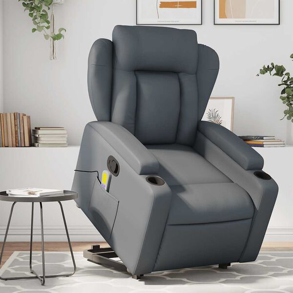 vidaXL Stand up Massage Recliner Chair Grey Faux Leather