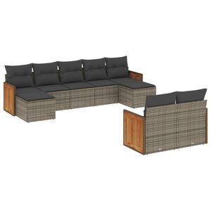 vidaXL 9 Piece Garden Sofa Set with Cushions Grey Poly Rattan