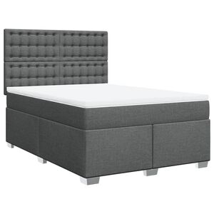 vidaXL Box Spring Bed with Mattress Dark Grey Double Fabric