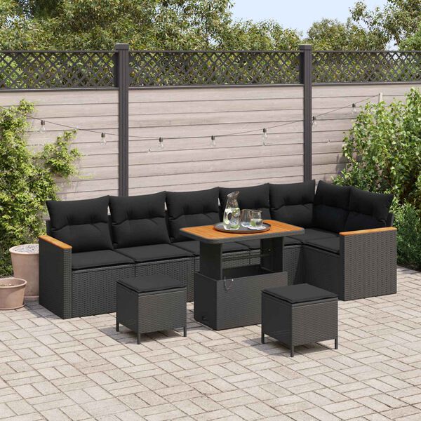 vidaXL Garden Sofa Set with Cushion with Storage Black Poly rattan