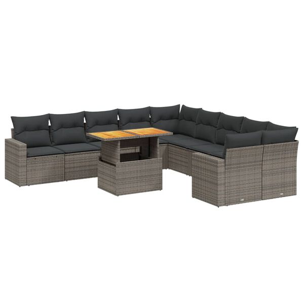 vidaXL 11 Piece Garden Sofa Set with Cushions Grey Poly Rattan