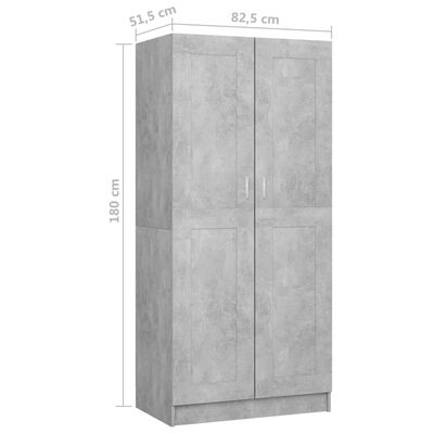 vidaXL Wardrobe Concrete Grey 82.5x51.5x180 cm Engineered Wood