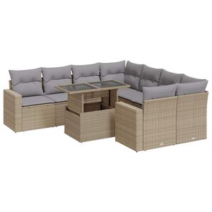 vidaXL 9 Piece Garden Sofa Set with Cushions Beige Poly Rattan