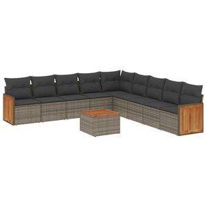 vidaXL 10 Piece Garden Sofa Set with Cushions Grey Poly Rattan