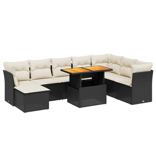 vidaXL 9 Piece Garden Sofa Set with Cushions Black Poly Rattan
