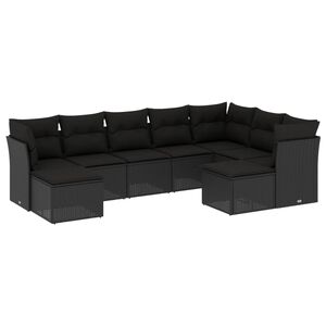 vidaXL 9 Piece Garden Sofa Set with Cushions Black Poly Rattan