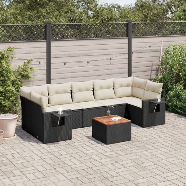 vidaXL 8 Piece Garden Sofa Set with Cushions Black Poly Rattan