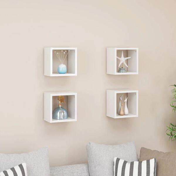vidaXL Wall Cube Shelves 4 pcs High Gloss White 22x15x22 cm