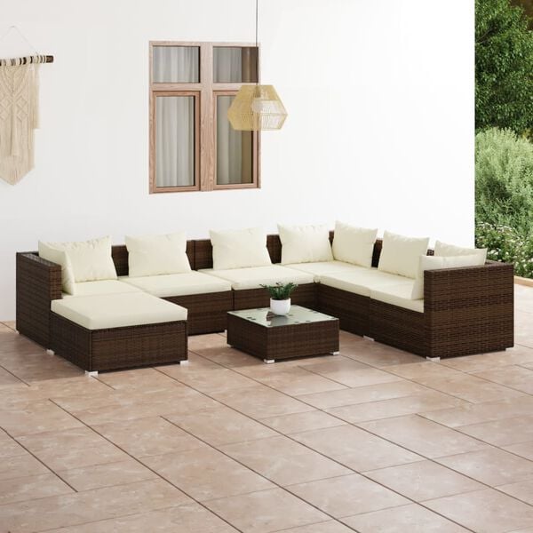 vidaXL 8 Piece Garden Lounge Set with Cushions Poly Rattan Brown