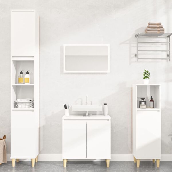 vidaXL 3 Piece Bathroom Furniture Set High Gloss White Engineered Wood