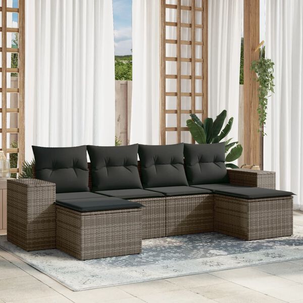 vidaXL 6 Piece Garden Sofa Set with Cushions Grey Poly Rattan