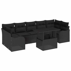 vidaXL Garden Sofa Set 8 pcs 7-Seater Black Poly Rattan