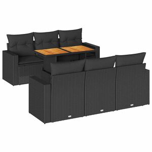 vidaXL 7 Piece Garden Sofa Set with Cushions Black Poly Rattan