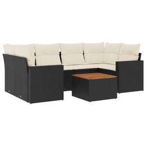 vidaXL 7 Piece Garden Sofa Set with Cushions Black Poly Rattan