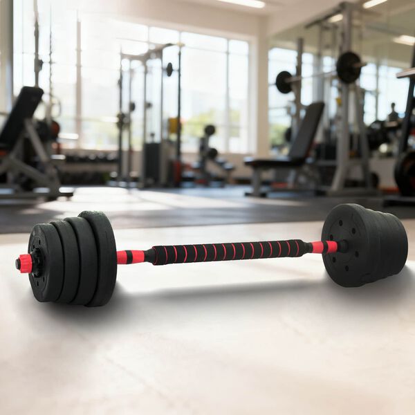 vidaXL 2-in-1 Dumbbell Set Black and Red 121 x 19.5 x 19.5 cm