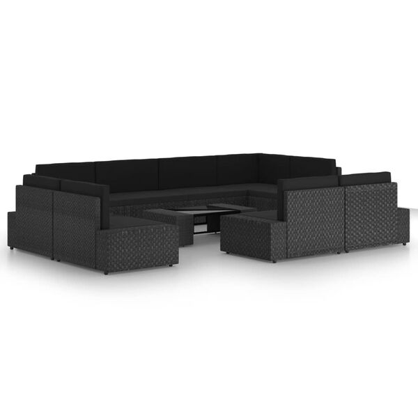vidaXL 10 Piece Garden Lounge Set with Cushions Black Poly Rattan