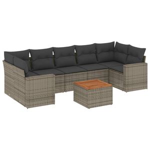 vidaXL 8 Piece Garden Sofa Set with Cushions Grey Poly Rattan