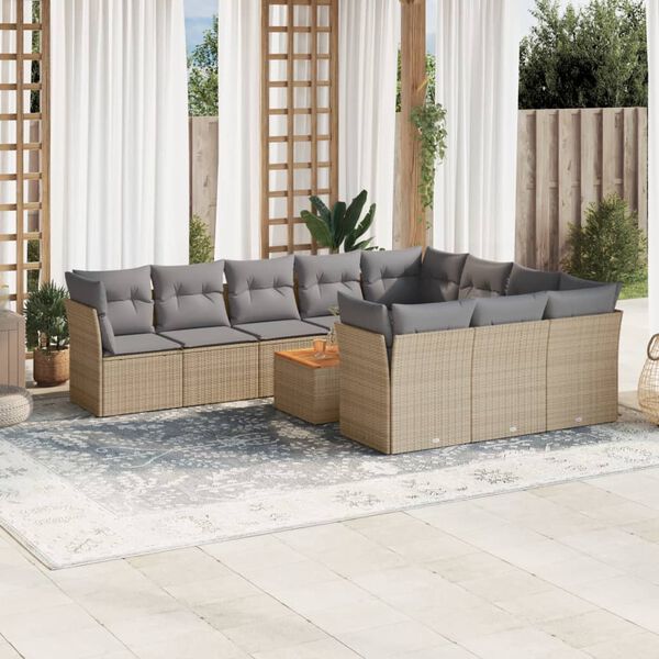 vidaXL 11 Piece Garden Sofa Set with Cushions Beige Poly Rattan