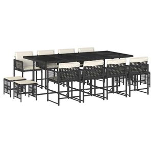 vidaXL 13 Piece Garden Dining Set with Cushions Black Poly Rattan