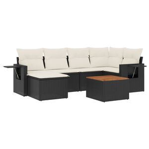 vidaXL 7 Piece Garden Sofa Set with Cushions Black Poly Rattan