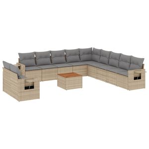 vidaXL 12 Piece Garden Sofa Set with Cushions Beige Poly Rattan