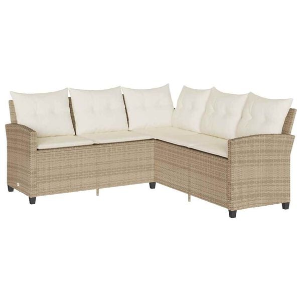 vidaXL L-shaped Couch Sofa with Cushions Beige Poly Rattan