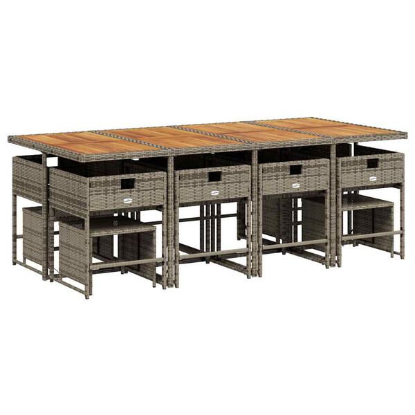 vidaXL 13 Piece Garden Dining Set with Cushions Grey Poly Rattan