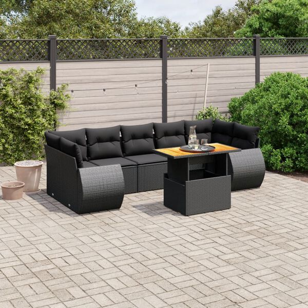 vidaXL 8 Piece Garden Sofa Set with Cushions Black Poly Rattan