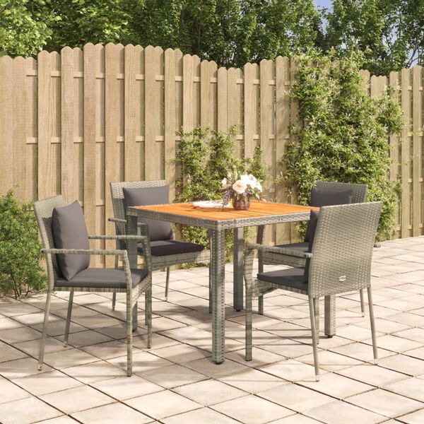 vidaXL 5 Piece Garden Dining Set with Cushions Grey Poly Rattan