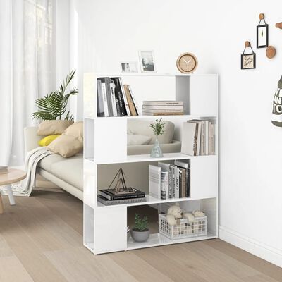 vidaXL Book Cabinet Room Divider High Gloss White 100x24x124 cm