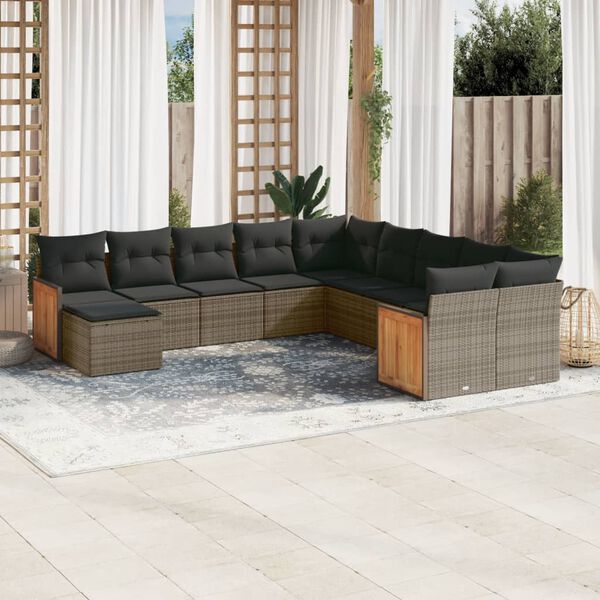 vidaXL 11 Piece Garden Sofa Set with Cushions Grey Poly Rattan