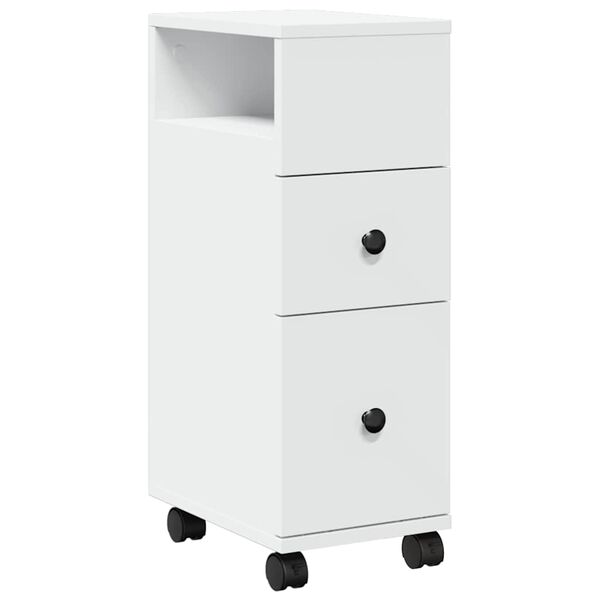 vidaXL Narrow Bathroom Cabinet with Wheels White Engineered Wood
