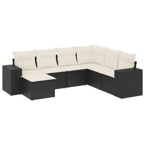 vidaXL 7 Piece Garden Sofa Set with Cushions Black Poly Rattan