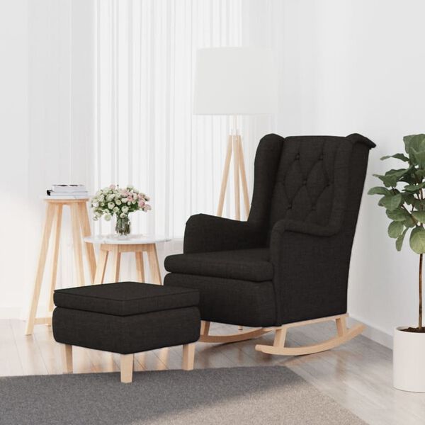 vidaXL Armchair with Rocking Legs and Stool Black Fabric