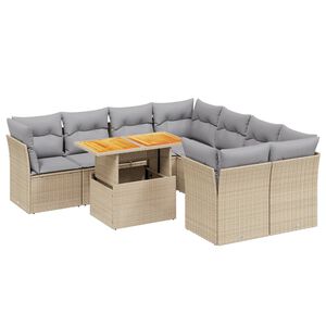 vidaXL 9 Piece Garden Sofa Set with Cushions Beige Poly Rattan