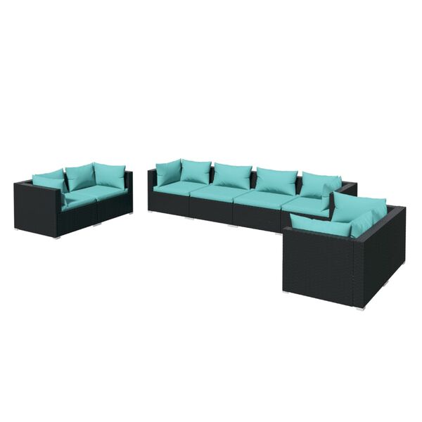 vidaXL 8 Piece Garden Lounge Set with Cushions Poly Rattan Black