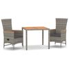 vidaXL 3 Piece Garden Dining Set with Cushions Grey Poly Rattan
