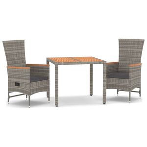 vidaXL 3 Piece Garden Dining Set with Cushions Grey Poly Rattan