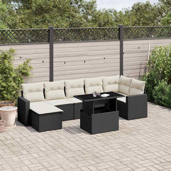 vidaXL 8 Piece Garden Sofa Set with Cushions Black Poly Rattan