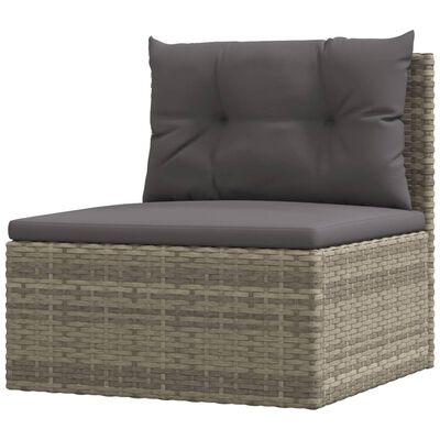 vidaXL Garden Middle Sofa with Cushions Grey Poly Rattan